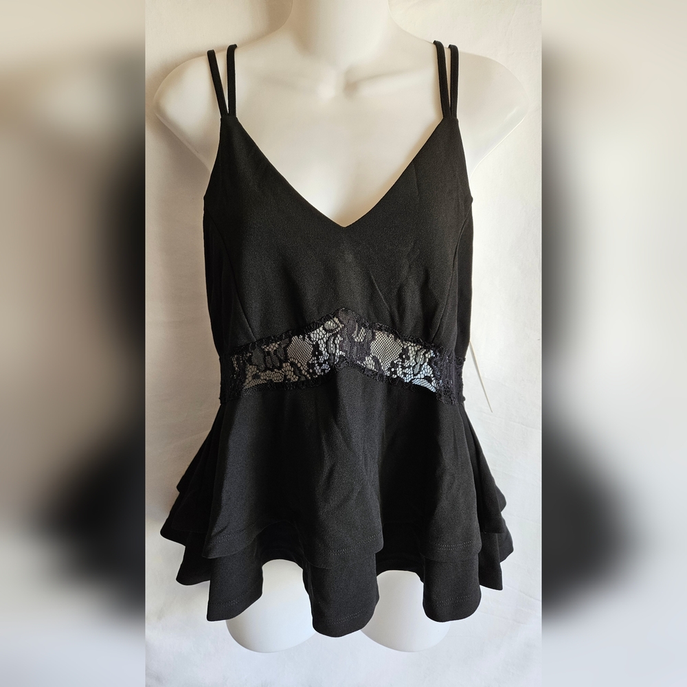 Orange Kiss Black Lace Peplum Camisole Top NWT Size M